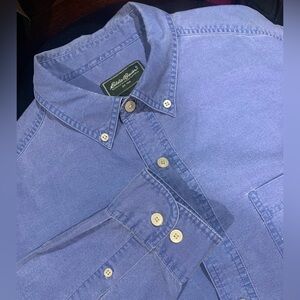 Eddie Bauer Men’s Blue Chambray Button Down Shirt Long Sleeves Pocket Size Large